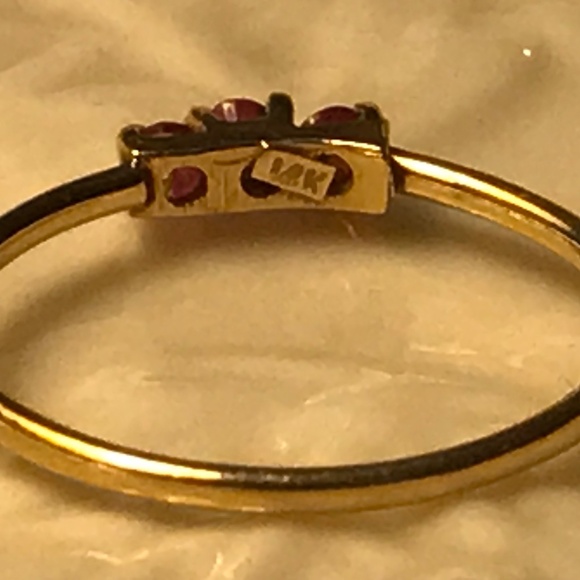 Dainty 14K Ring with 3 Small Round Rubies - Picture 3 of 7